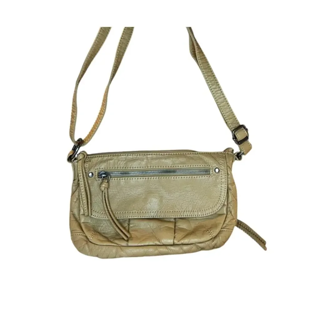 Bueno Khaki Tan Leather Crossbody Euro Summer Travel Chic Capsule Coastal Bag